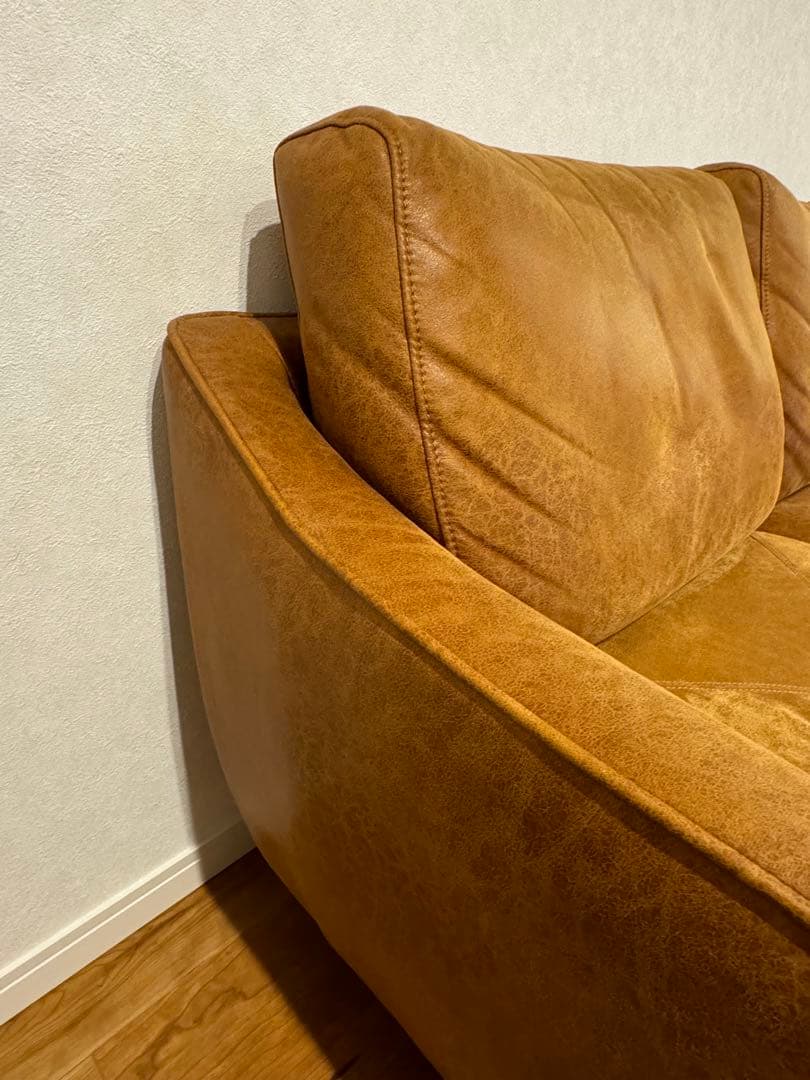 状態良好 【関家具】カローレ 3人掛けカウチソファ キャメル リラックスフォーム