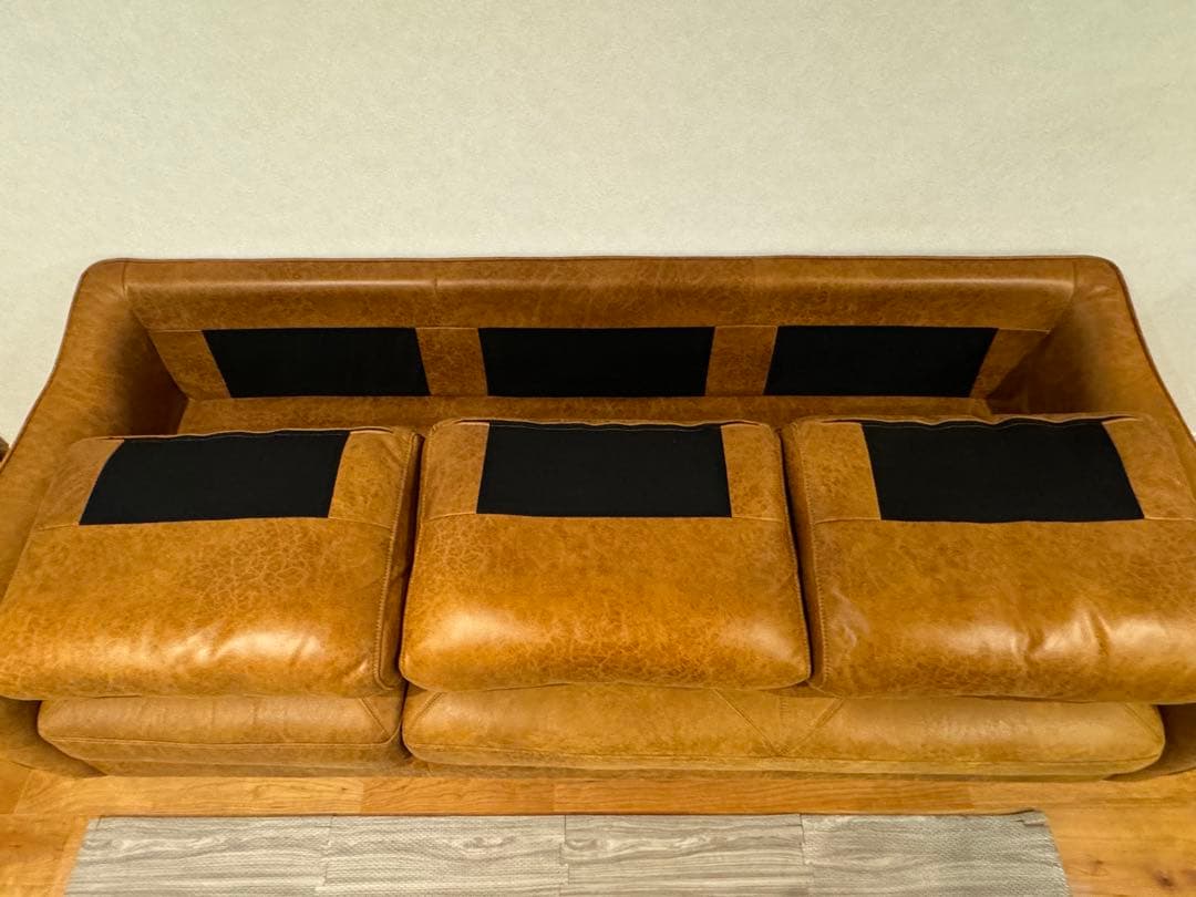 状態良好 【関家具】カローレ 3人掛けカウチソファ キャメル リラックスフォーム