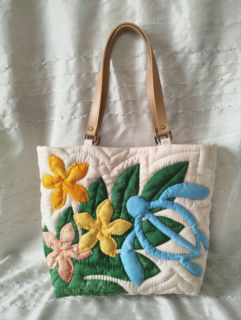 259.ハワイアンキルト・バッグ・ホヌ＆プルメリア＆ラウアエ