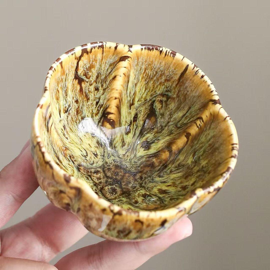 貝殻型 陶器ボウル 自然木目模様