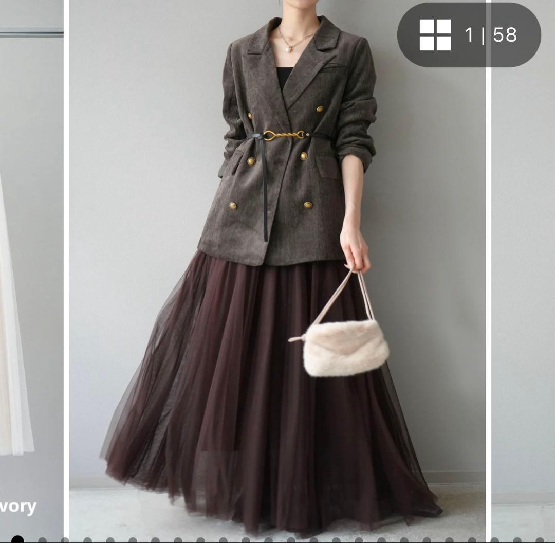 新品【Lumier】ベロアダブルジャケット＊ベルト付き/ブラウン