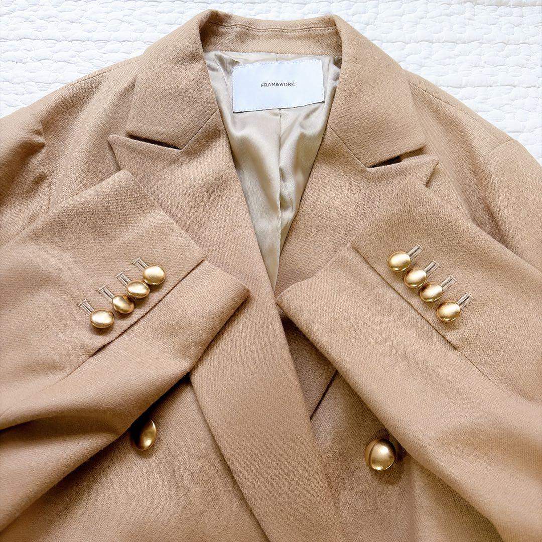 タグ付⚑ フレームワーク　ダブルブレストジャケット カシミヤ　金ボタン　ベージュ