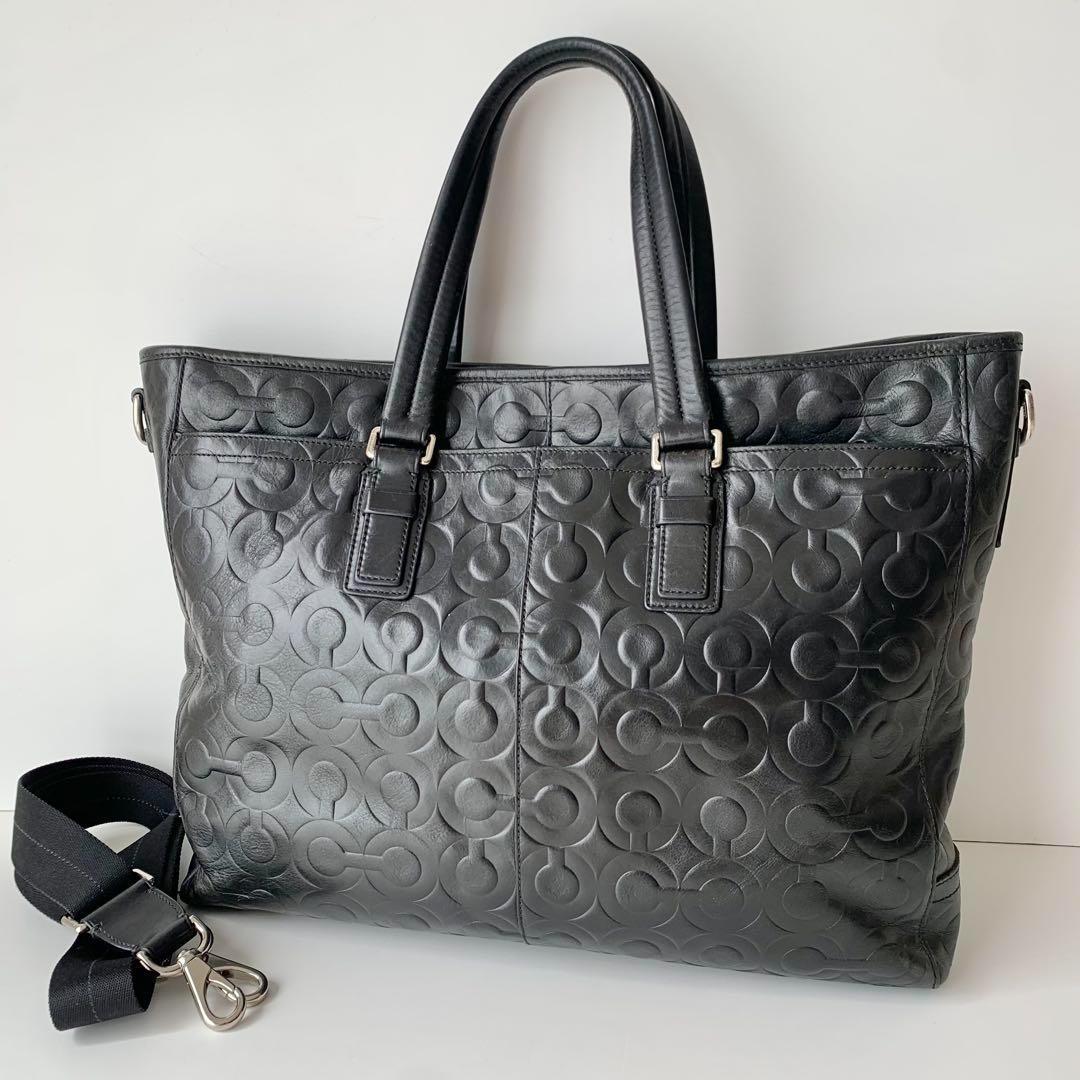 【COACH】コーチ　ビジネスバッグ　ブラック　黒　オプアート　レザー