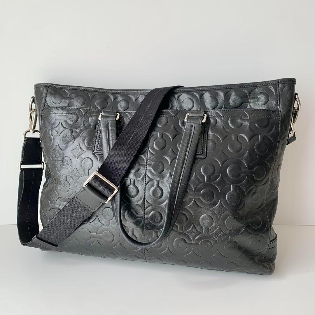 【COACH】コーチ　ビジネスバッグ　ブラック　黒　オプアート　レザー