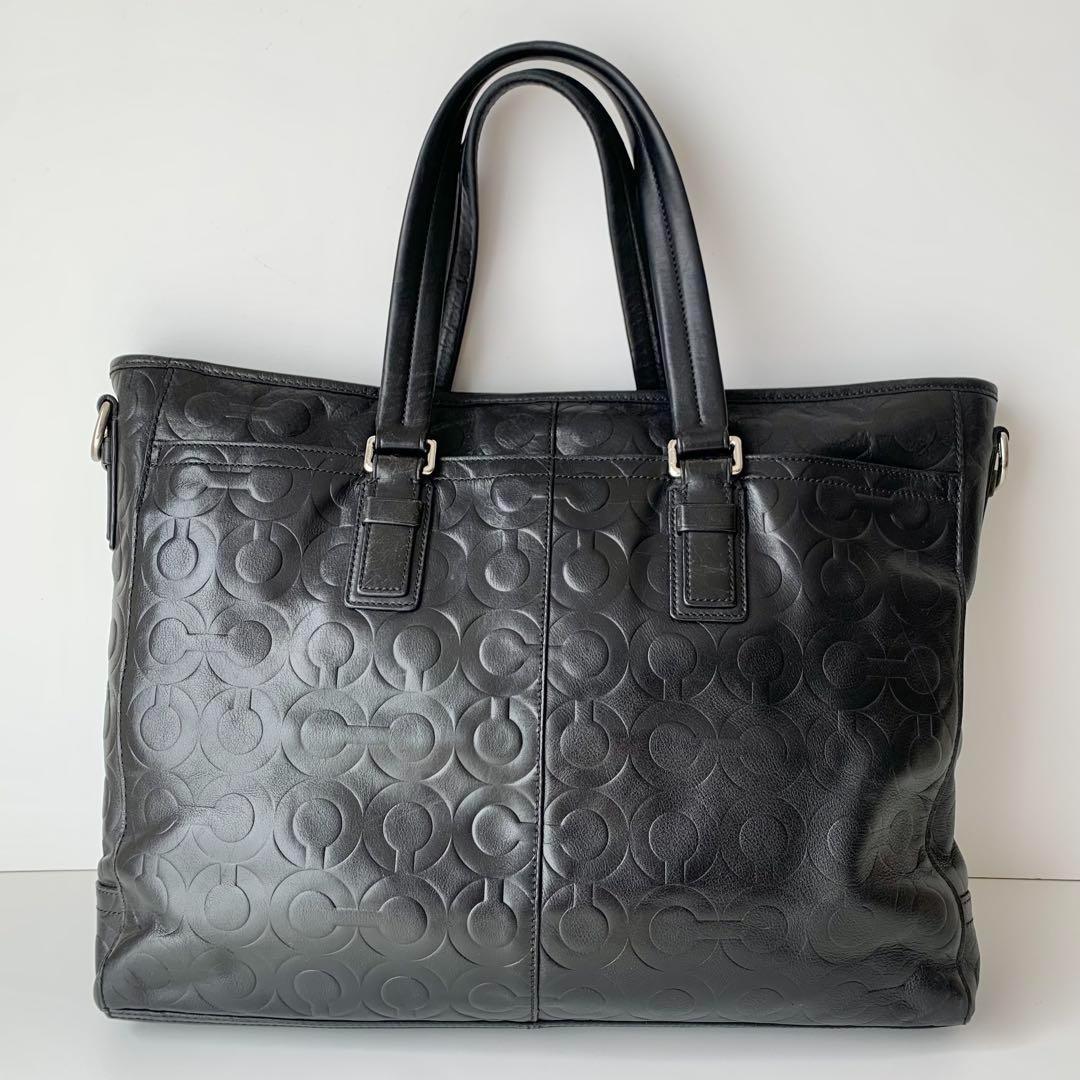 【COACH】コーチ　ビジネスバッグ　ブラック　黒　オプアート　レザー
