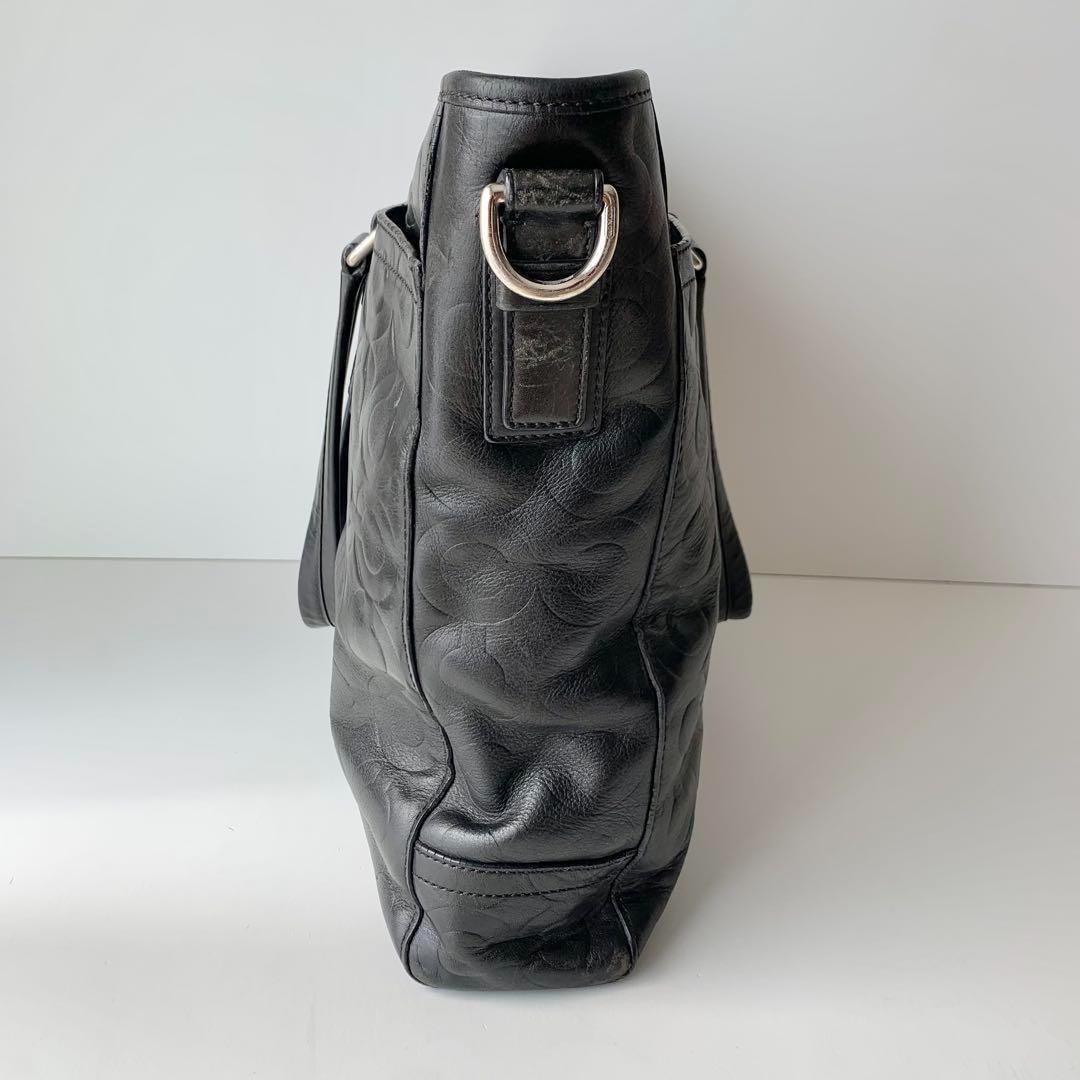 【COACH】コーチ　ビジネスバッグ　ブラック　黒　オプアート　レザー