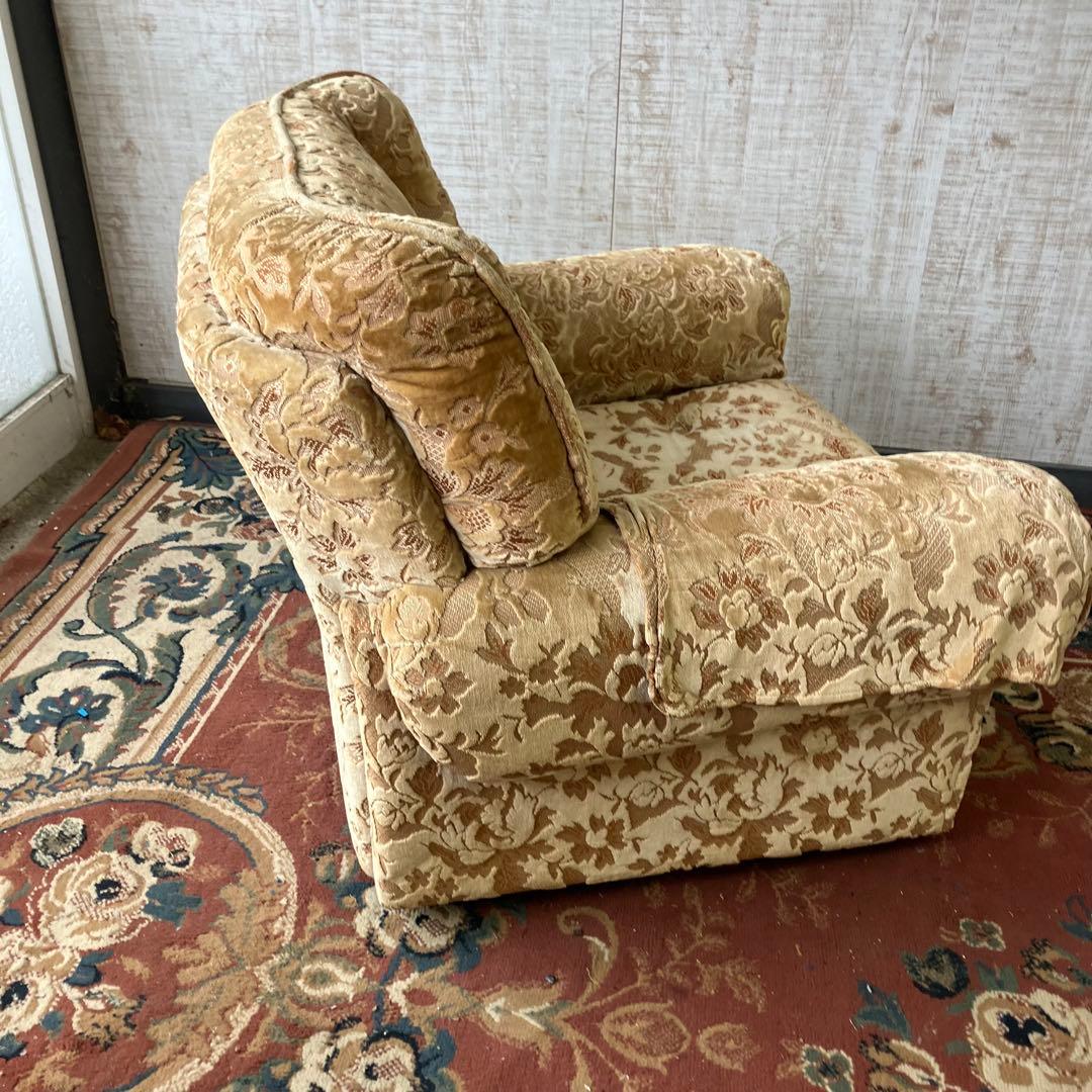 ① 昭和レトロ マルニ木工 花柄ベロアソファー 一人掛けソファー アームチェア