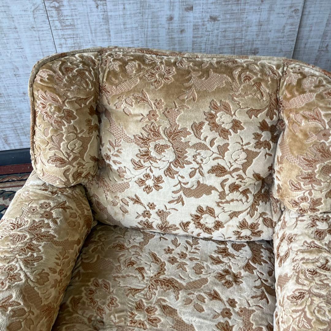 ① 昭和レトロ マルニ木工 花柄ベロアソファー 一人掛けソファー アームチェア