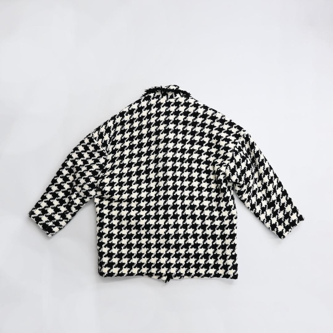 □ 47515★冬 オブリ ツイードコート 千鳥格子 ブラック×オフホワイト