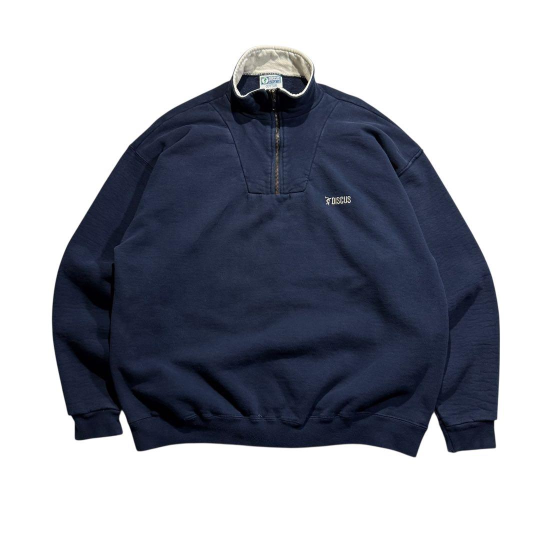 USA製 ディスカス ハーフジップスウェット ネイビー プルオーバー 90s