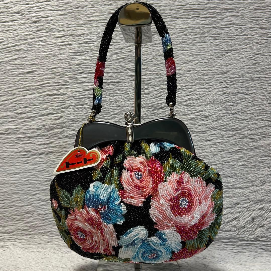 手刺繍ビーズバッグ 和装小物　和装ビーズバッグ　ハンドメイド　未使用品