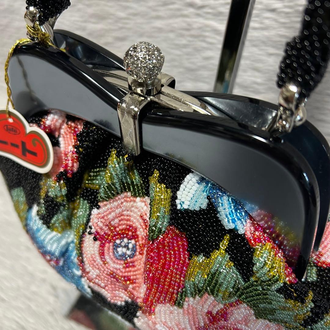 手刺繍ビーズバッグ 和装小物　和装ビーズバッグ　ハンドメイド　未使用品