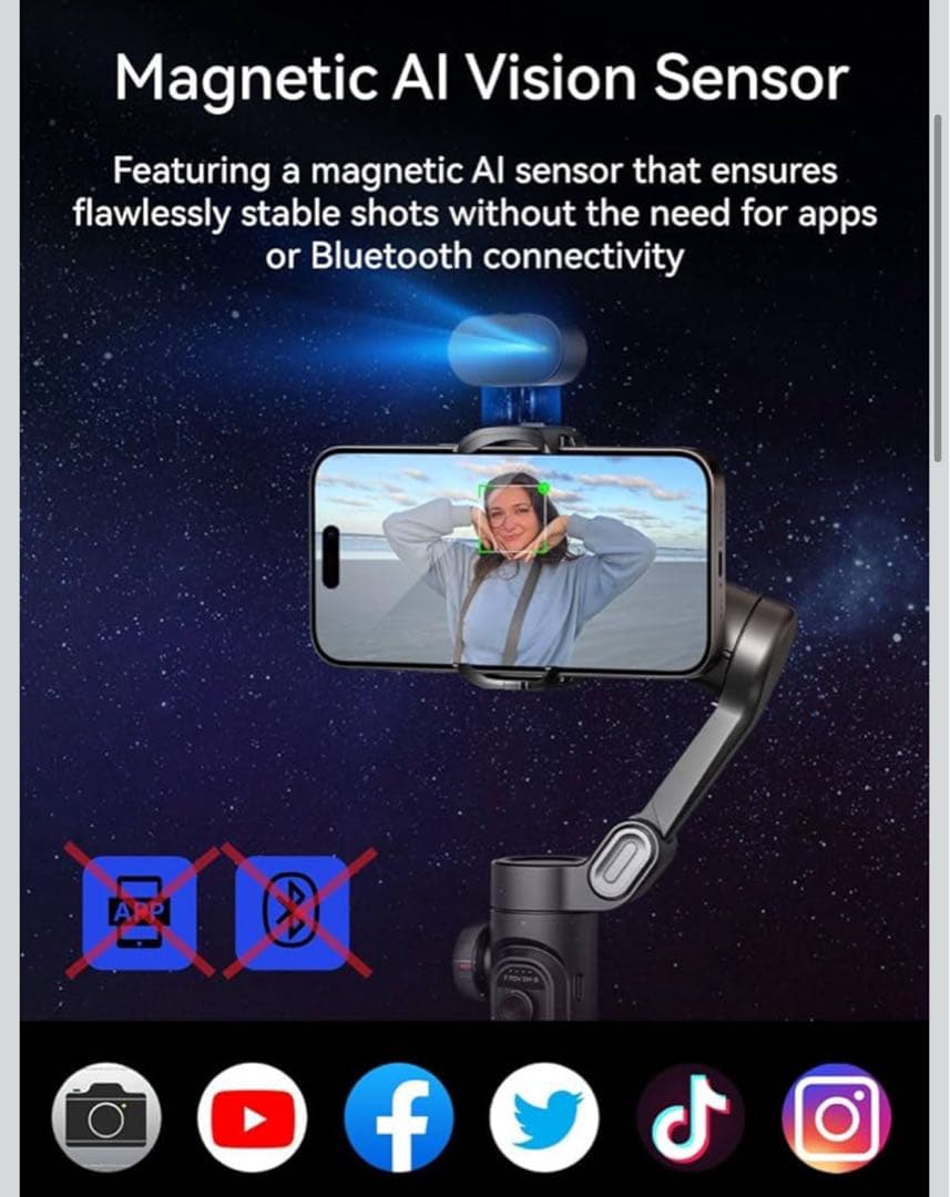 AOCHUAN iPhone ジンバル、AI トラッキング センサー付きスマホ用