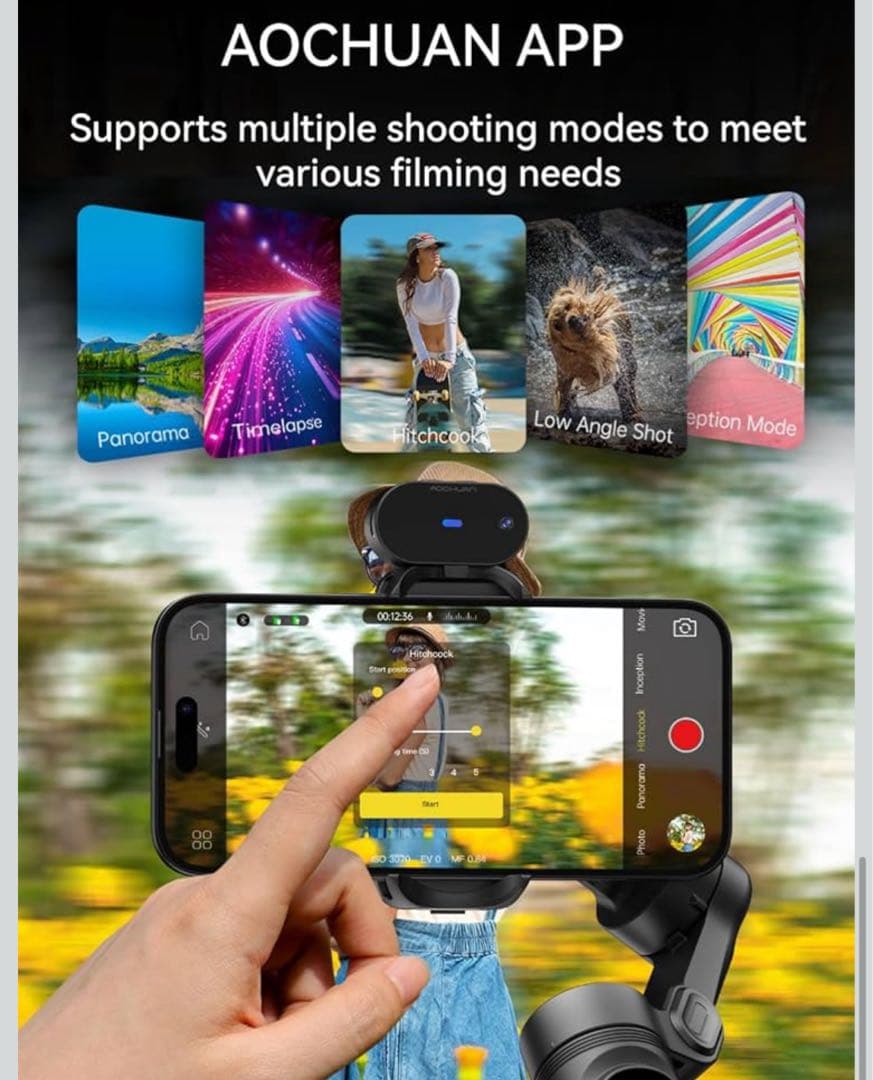 AOCHUAN iPhone ジンバル、AI トラッキング センサー付きスマホ用