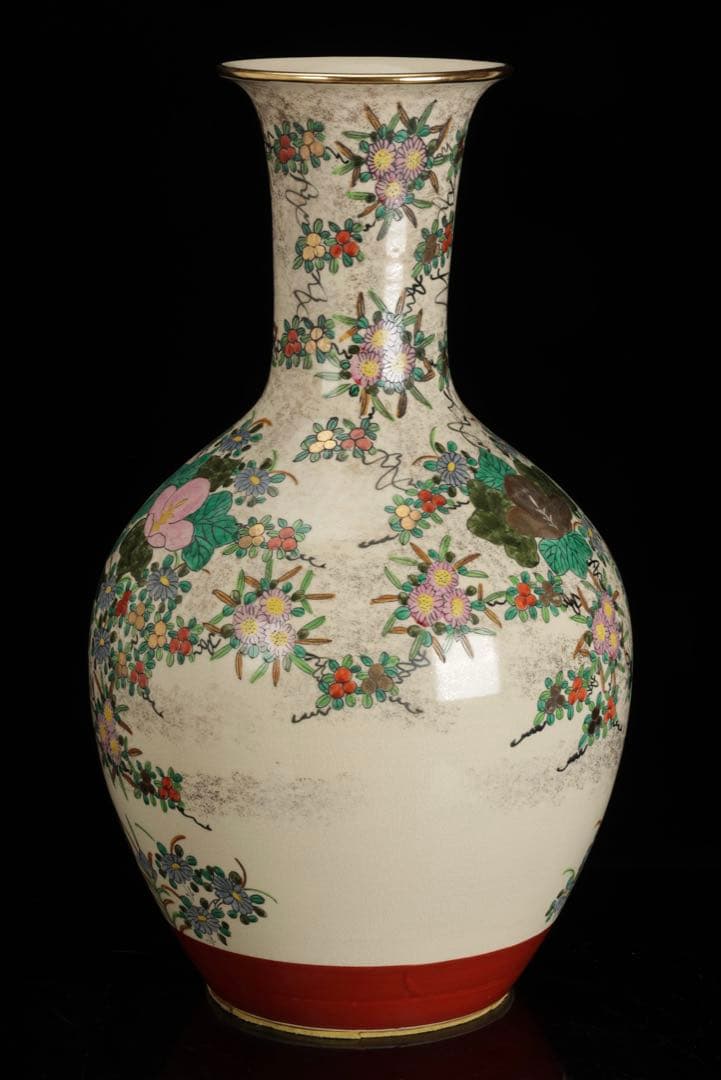 九谷焼 金彩色絵 花鳥図 大花瓶 飾壺 高さ46cm古美術品 骨董品