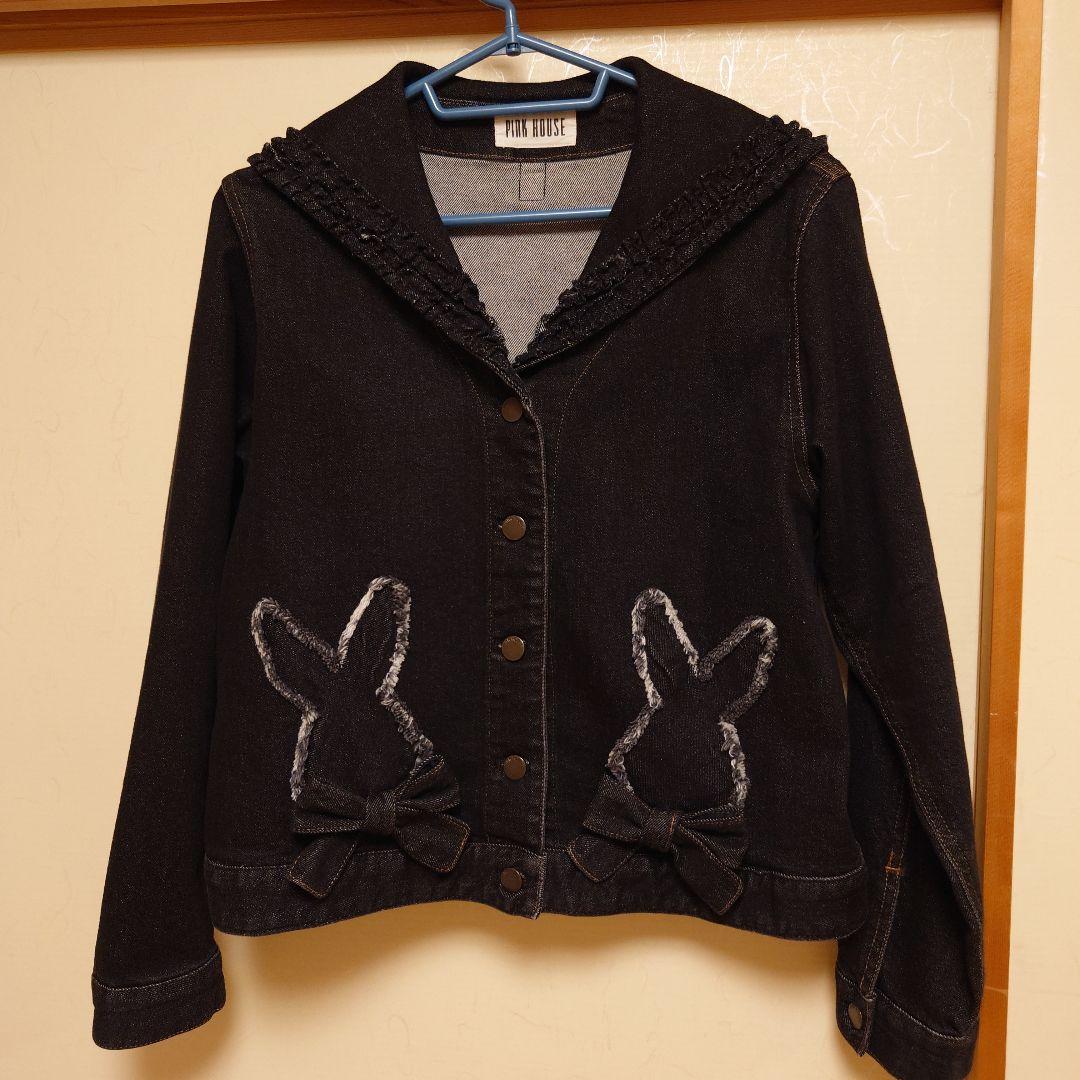PINK HOUSE ウサギ刺繍 デニムジャケット　黒