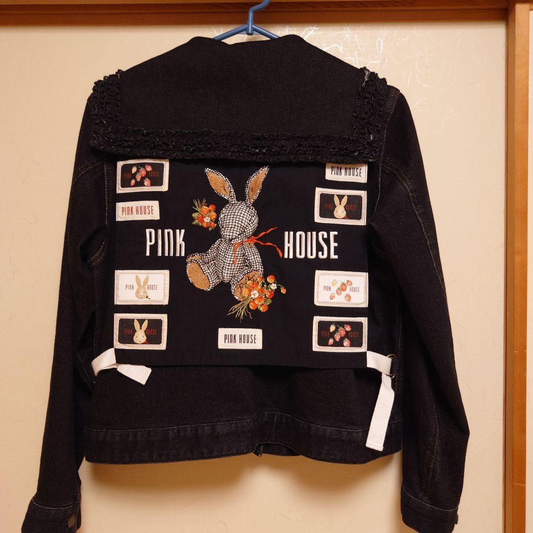 PINK HOUSE ウサギ刺繍 デニムジャケット　黒