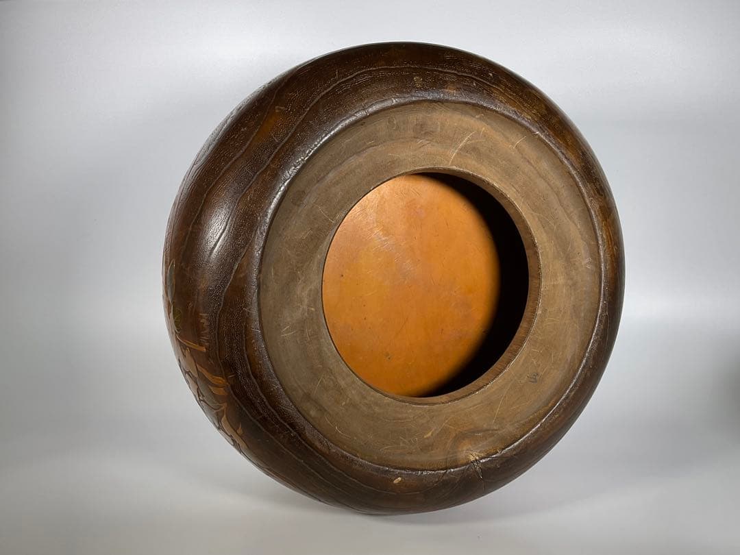 蒔絵　桐火鉢　手炙り　雀・草花文　螺鈿細工　内側銅器　外径約３２cm