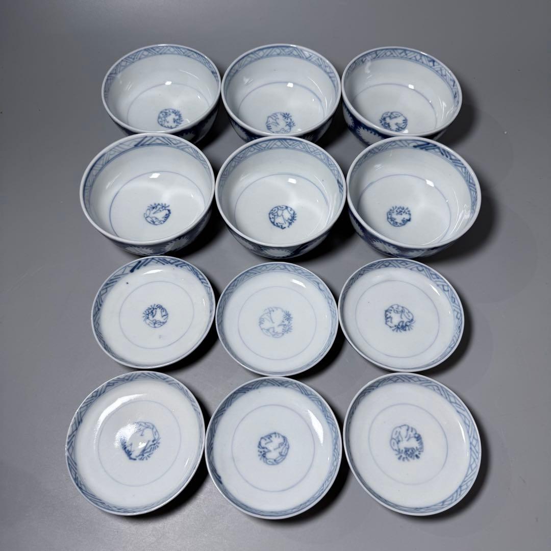 古伊万里　染付雪輪文蓋茶碗　六客　江戸時代後期　品格　可愛らしい器　料理屋