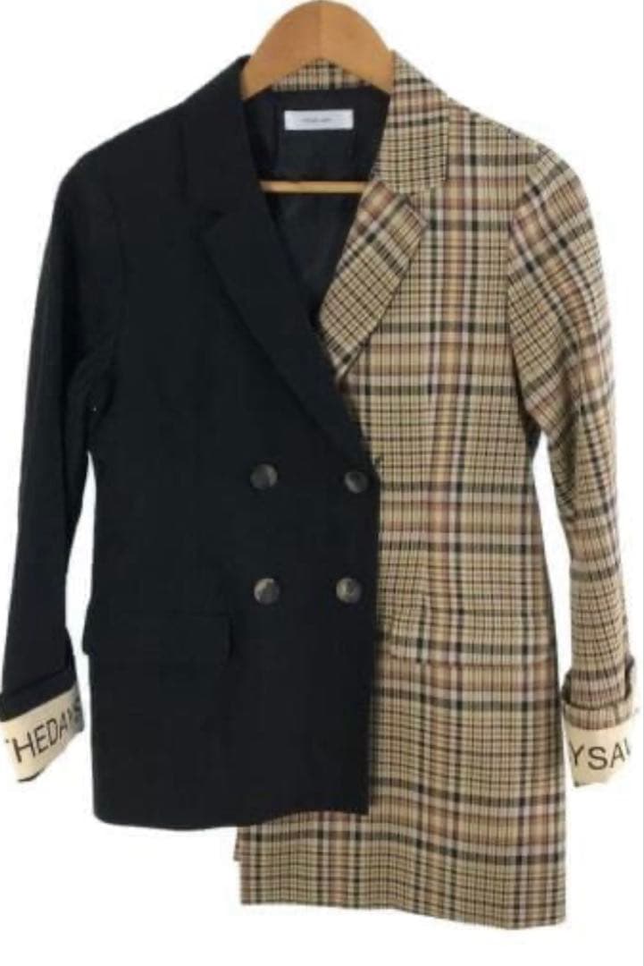 Eimee Law 袖口ロゴテープアシメチェックジャケット 38