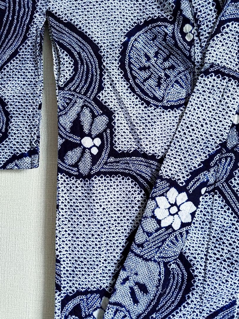 有松絞り浴衣うちわ柄とんぼ柄花柄流水紺色白藍色ゆかた蜻蛉柄総絞りホワイトネイビー