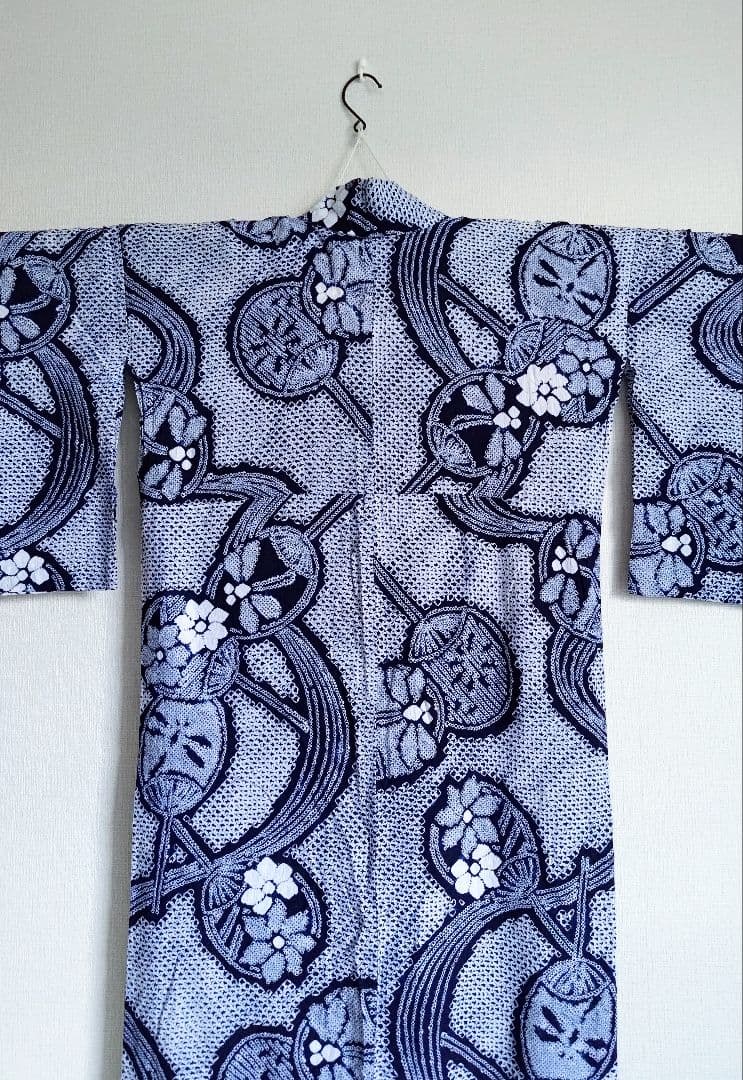 有松絞り浴衣うちわ柄とんぼ柄花柄流水紺色白藍色ゆかた蜻蛉柄総絞りホワイトネイビー