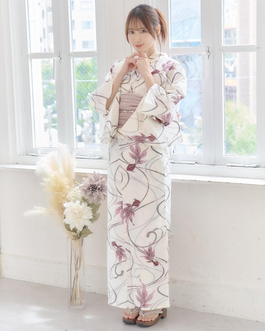 二部式浴衣 セパレート浴衣 3点set 水彩金魚美人 チャコール Y4-36-2