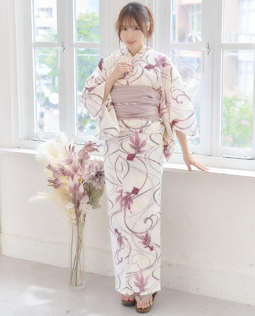 二部式浴衣 セパレート浴衣 3点set 水彩金魚美人 チャコール Y4-36-2