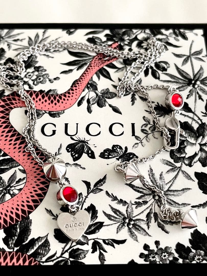 グッチ GUCCI ハート ネックレス （Ag 925／ストーンレッド）極美品