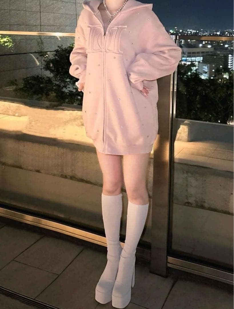 新品タグ付 ダーリッチ ピンク DDロゴビジュージップパーカー フリー F