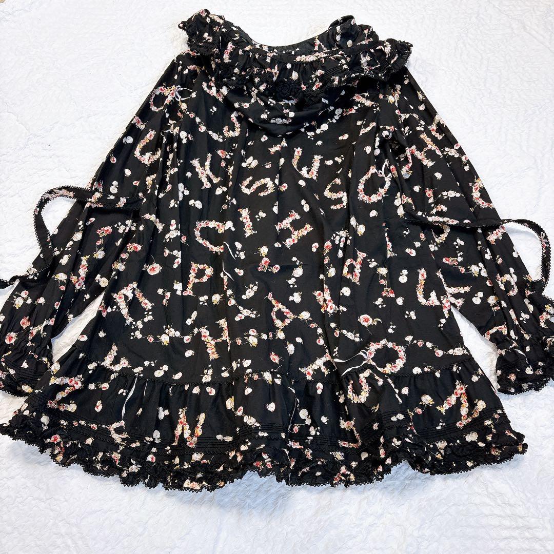 極美品✨PINK HOUSE フード付きフラワープリント チュニック　うさぎ　黒