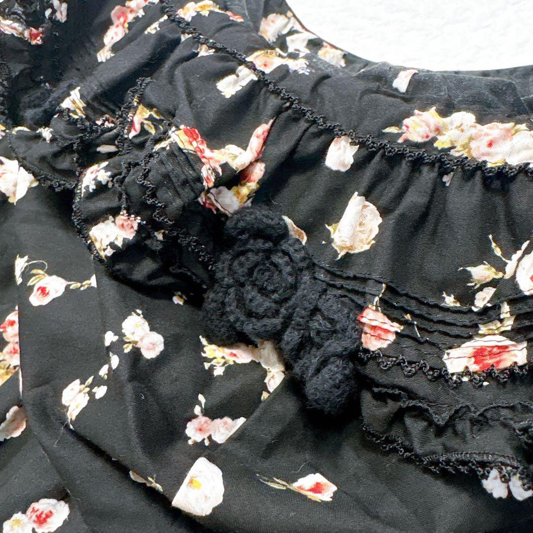 極美品✨PINK HOUSE フード付きフラワープリント チュニック　うさぎ　黒