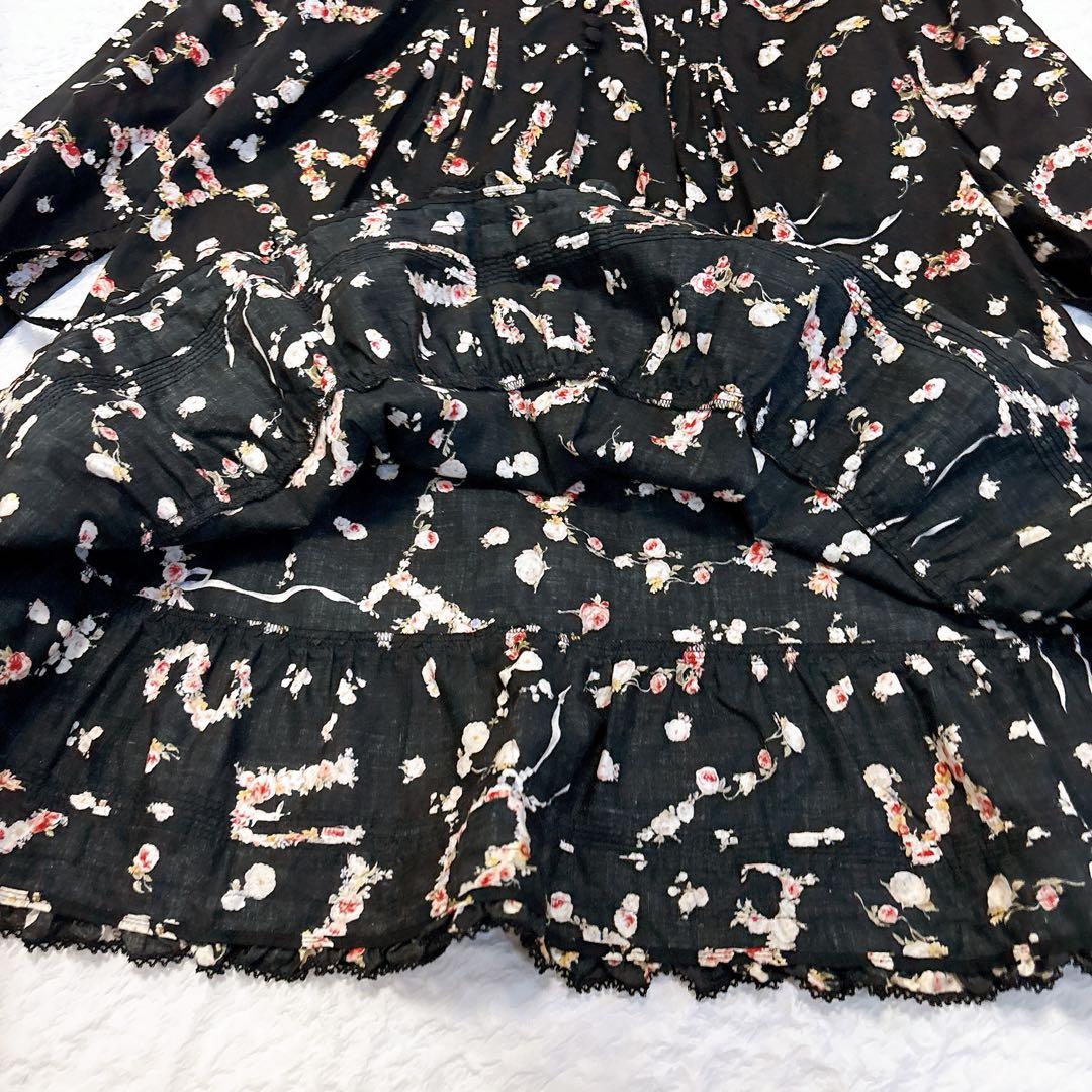 極美品✨PINK HOUSE フード付きフラワープリント チュニック　うさぎ　黒