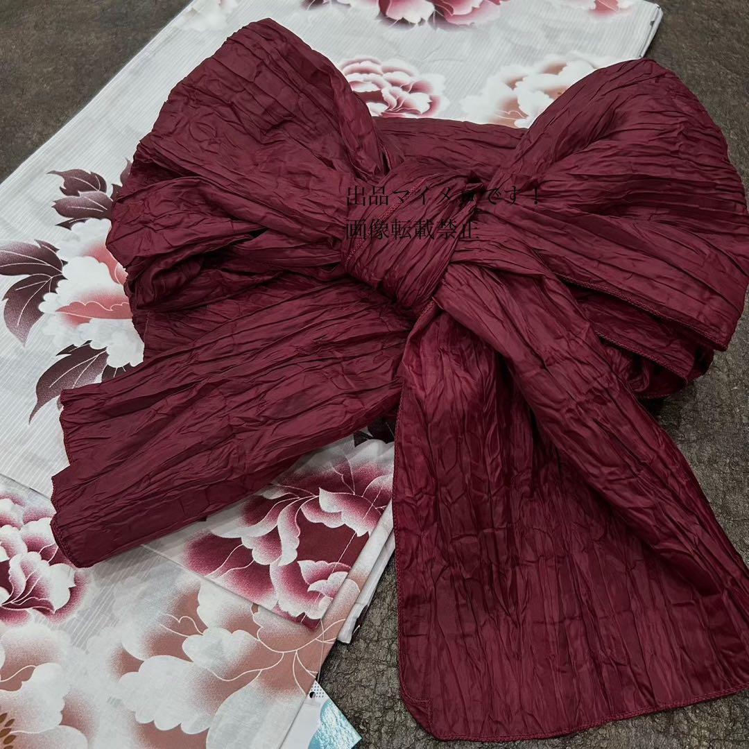 浴衣　大きめサイズ　4L 牡丹　くすみ　裄長め　兵児帯　2点　新品　0724⑪