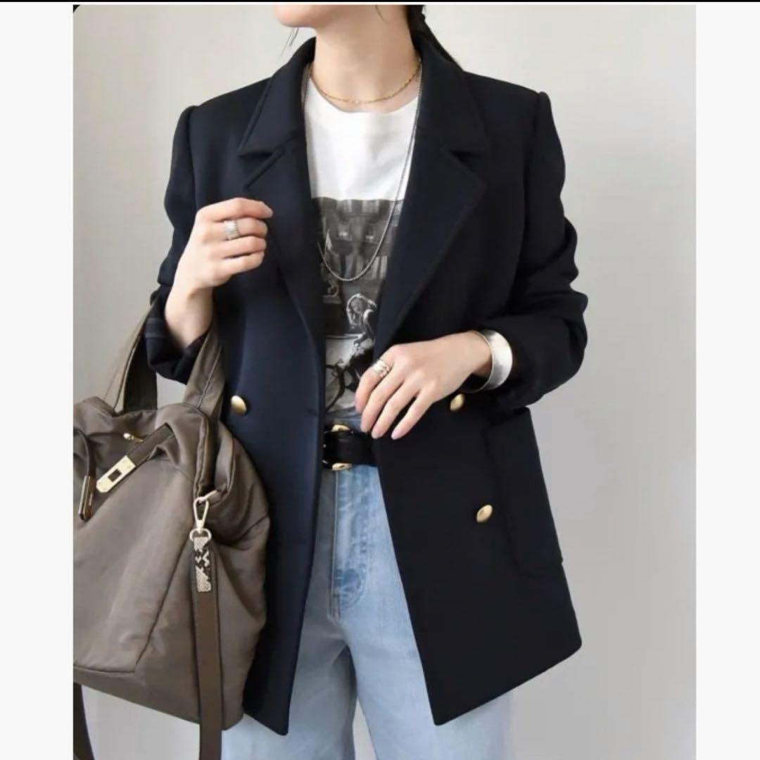 quaranciel カランシエル　ジャージーテーラードジャケット　洗濯可能　金