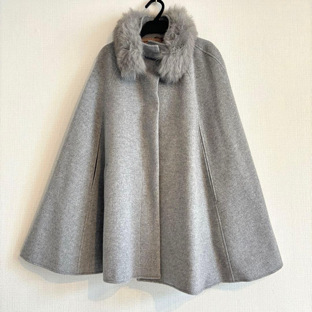 【美品】RUIRUE BOUTIQUE ケープコート フォックスファー付き
