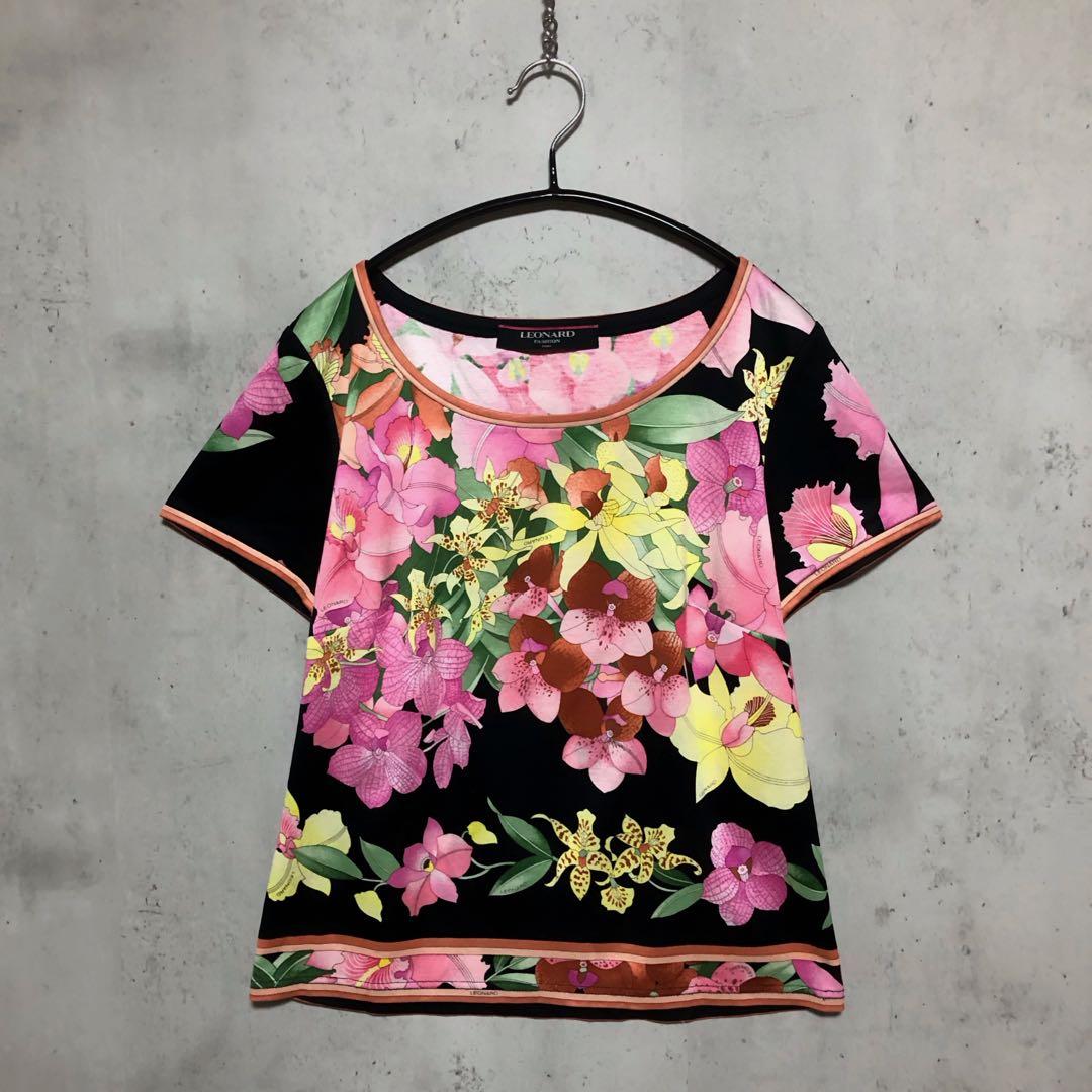 美品　LEONARD レオナール 花柄 総柄 トップス カットソー M
