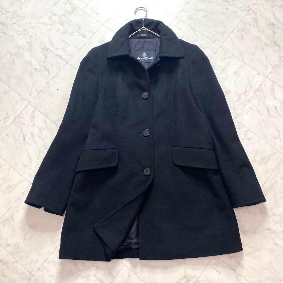美品✨アクアスキュータム カシミヤ混　黒　コート　ステンカラーコート
