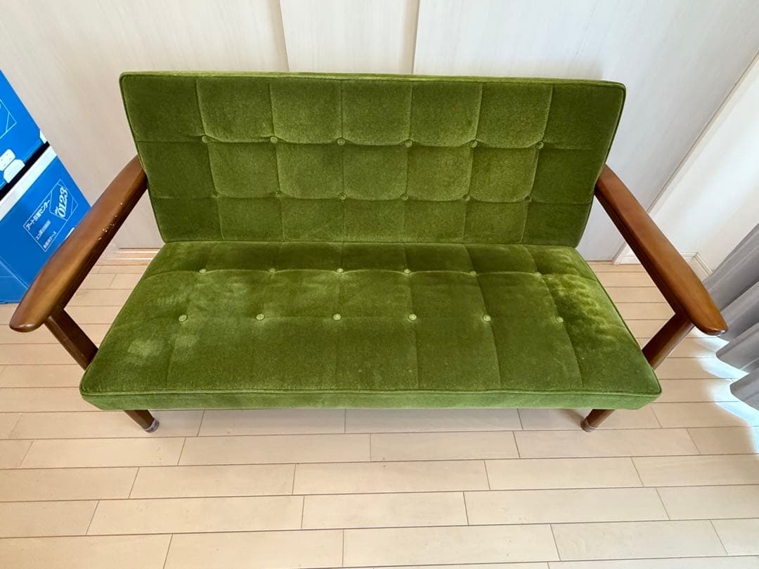 【カリモク60】Kチェア　2シーター　ソファ　モケットグリーン