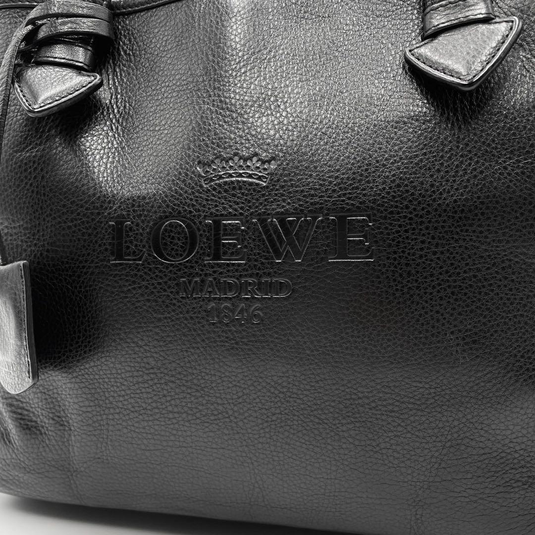 美品● LOEWE ロエベ ハンドバッグ ヘリテージ ロゴ ブラック レザー