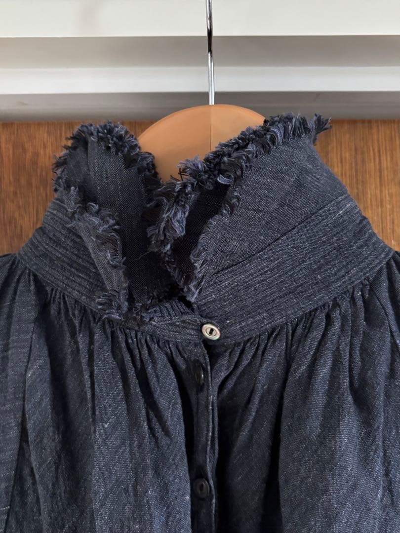 【美品】yunahica インディゴリネン フリルブラウス サイズ2