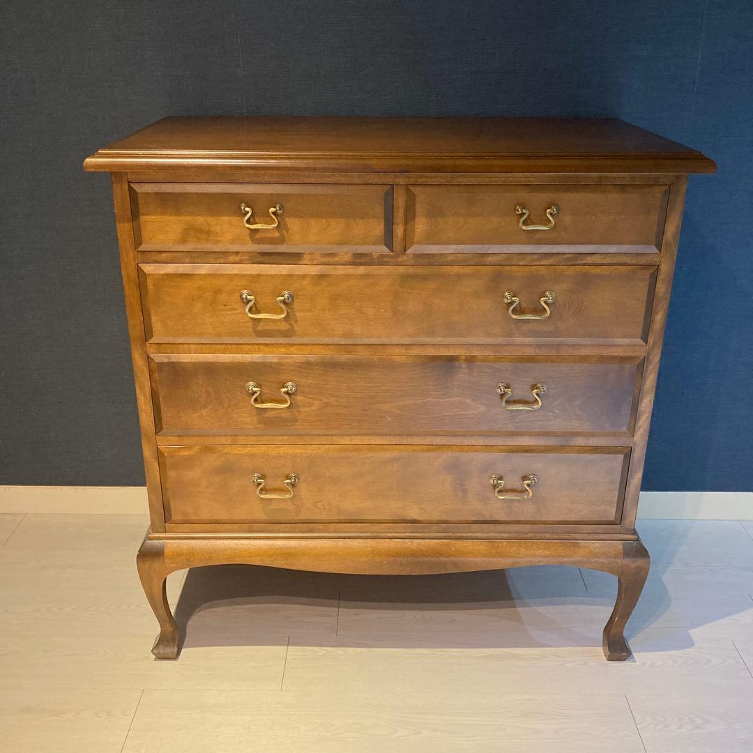 クラシックブラウン木製チェスト 4引き出し