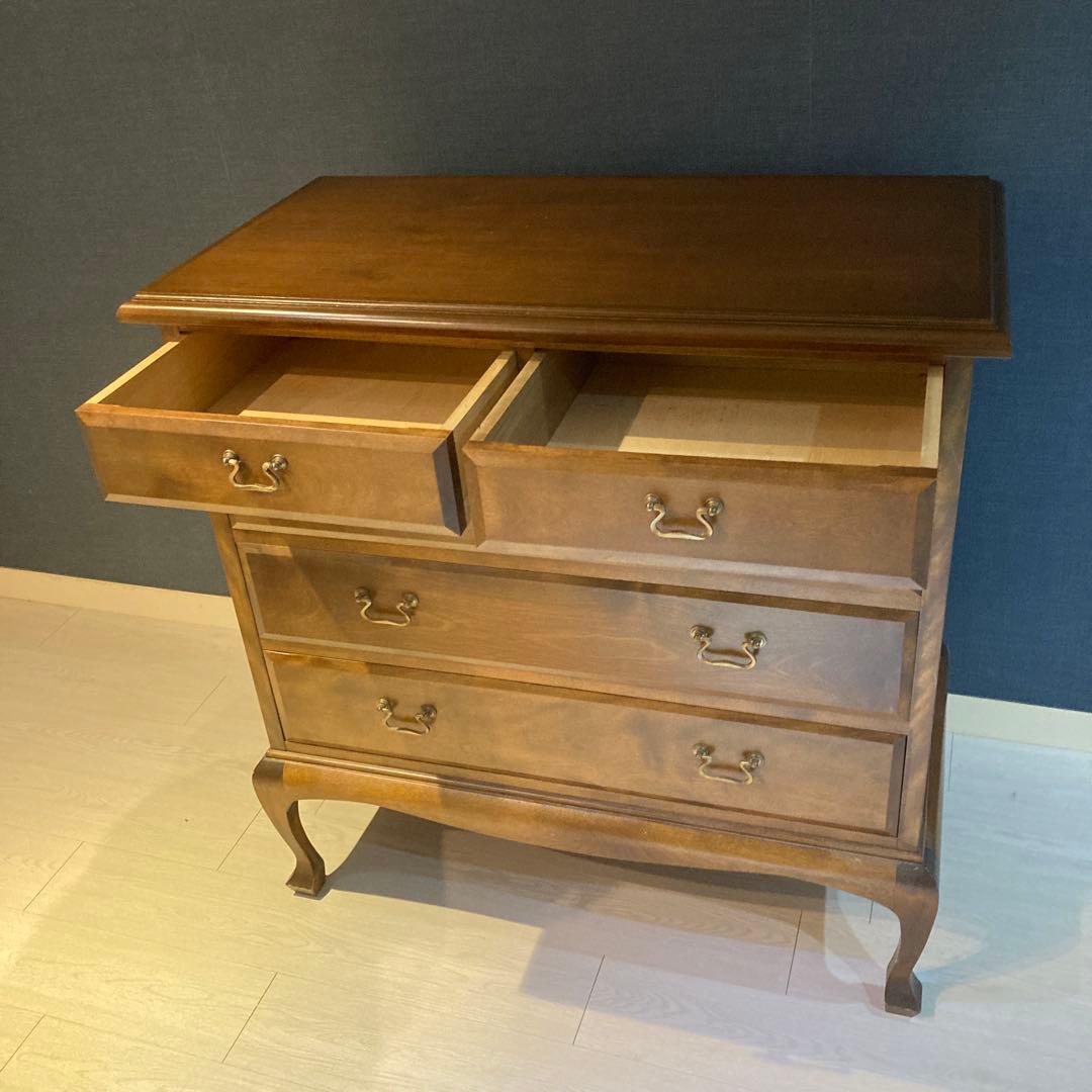 クラシックブラウン木製チェスト 4引き出し