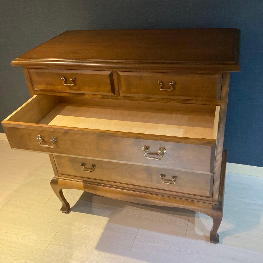 クラシックブラウン木製チェスト 4引き出し