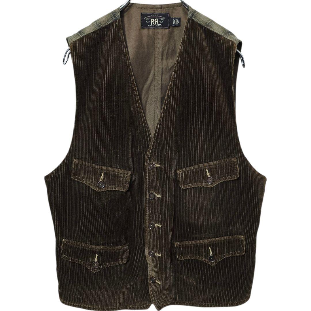 RRL コーデュロイ ワークベスト ブラウン L ヴィンテージ