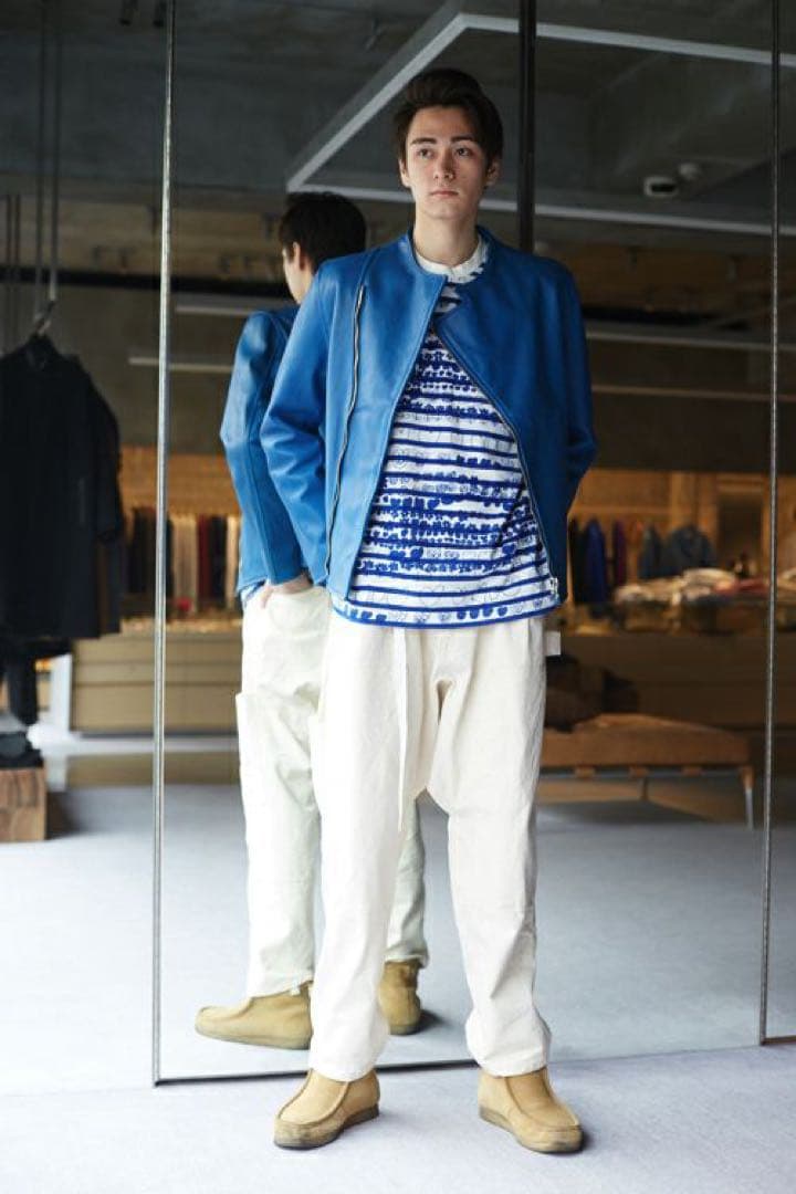 BRU NA BOINNE プリント　ボーダー　ロンT ブルー　青　XL 総柄