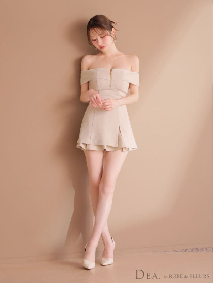 Robe de Fleurs バストジップオフショルセットアップフレアミニドレス