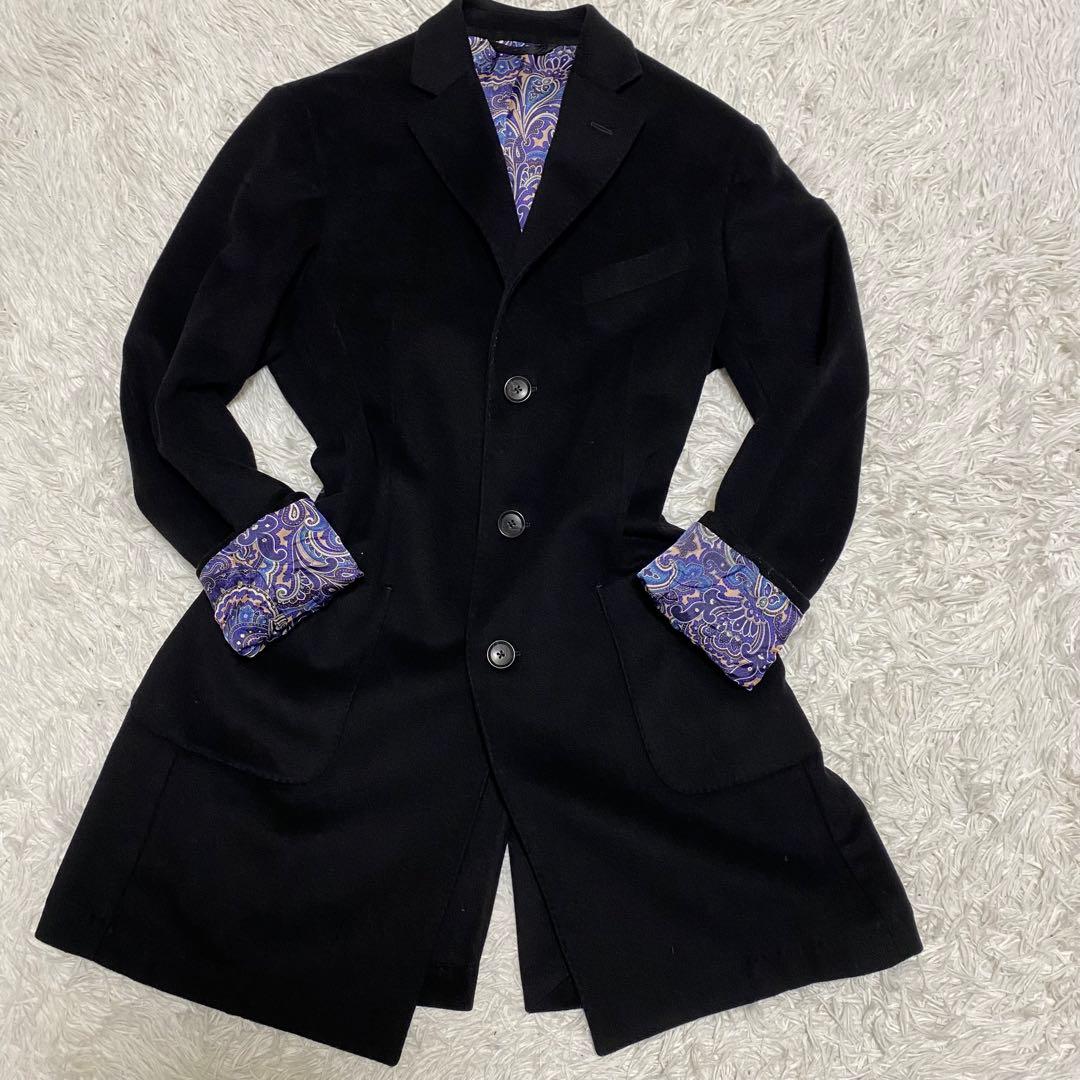 ルビアム　チェスターコート　メンズ　ブラック　ペイズリー柄