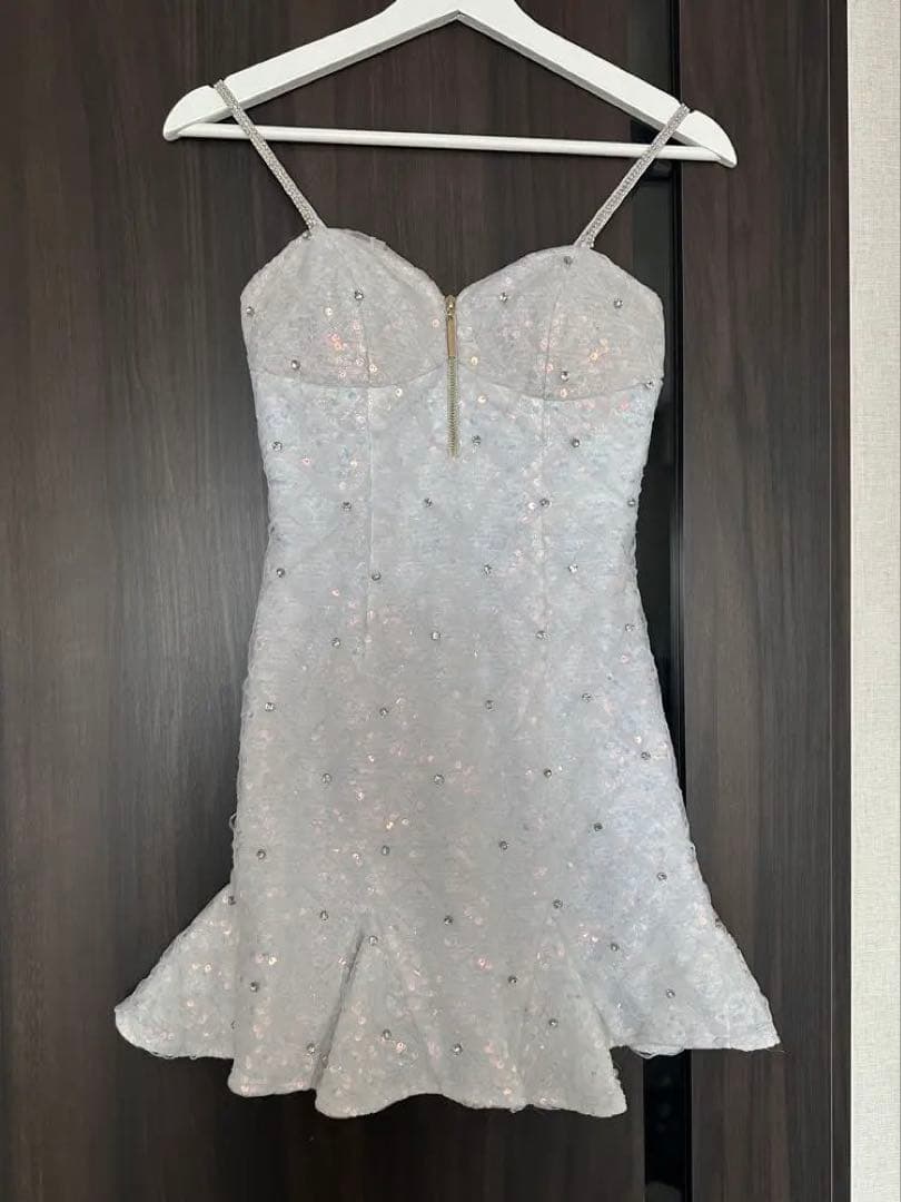 に*ら様 ROBE de FLEURS ビジュー付きミニドレス ホワイト スパン