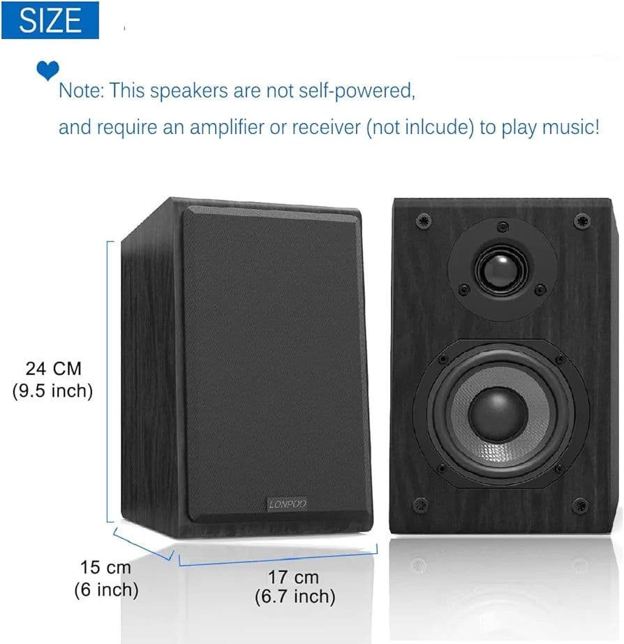 LONPOO LP-42 ブックシェルフ スピーカー 2台1組 木製 ブラック